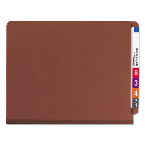 SMD26860 - Smead - End Tab Pressboard Classification Folders, Six SafeSHIELD Fasteners, 2&quot; Expansion, 2 Dividers, Letter Size, Red, 10/Box