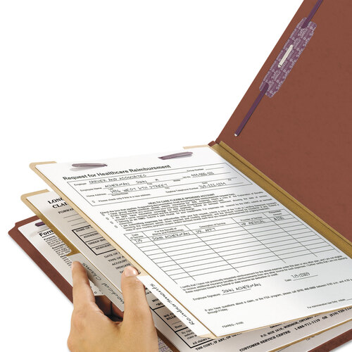 SMD26860 - Smead - End Tab Pressboard Classification Folders, Six SafeSHIELD Fasteners, 2&quot; Expansion, 2 Dividers, Letter Size, Red, 10/Box