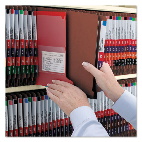SMD26865 - Smead - End Tab Pressboard Classification Folders, Eight SafeSHIELD Fasteners, 3&quot; Expansion, 3 Dividers, Letter Size, Red, 10/Box