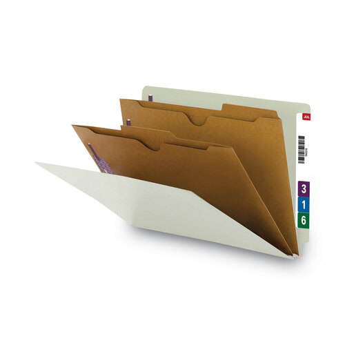SMD29710 - Smead - X-Heavy End Tab Pressboard Classification Folders, Six SafeSHIELD Fasteners, 2 Dividers, Legal Size, Gray-Green, 10/Box