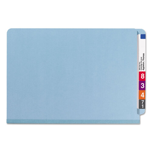 SMD29781 - Smead - End Tab Pressboard Classification Folders, Six SafeSHIELD Fasteners, 2&quot; Expansion, 2 Dividers, Legal Size, Blue, 10/Box