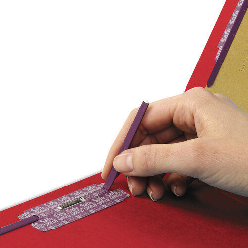 SMD29783 - Smead - End Tab Pressboard Classification Folders, Six SafeSHIELD Fasteners, 2&quot; Expansion, 2 Dividers, Legal Size, Bright Red, 10/Box
