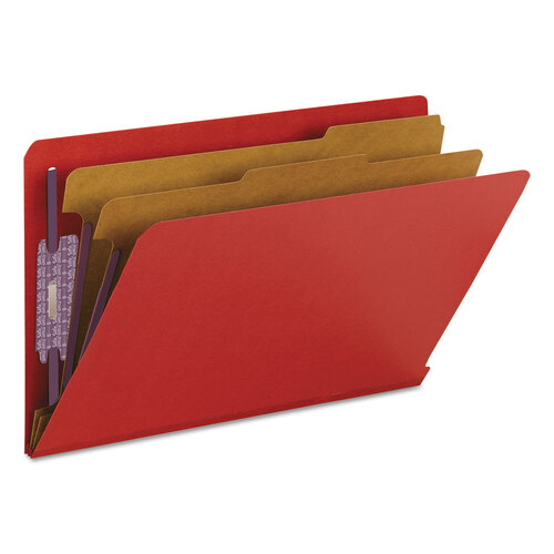 SMD29783 - Smead - End Tab Pressboard Classification Folders, Six SafeSHIELD Fasteners, 2&quot; Expansion, 2 Dividers, Legal Size, Bright Red, 10/Box
