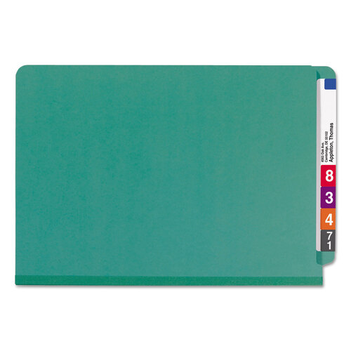 SMD29785 - Smead - End Tab Pressboard Classification Folders, Six SafeSHIELD Fasteners, 2&quot; Expansion, 2 Dividers, Legal Size, Green, 10/Box