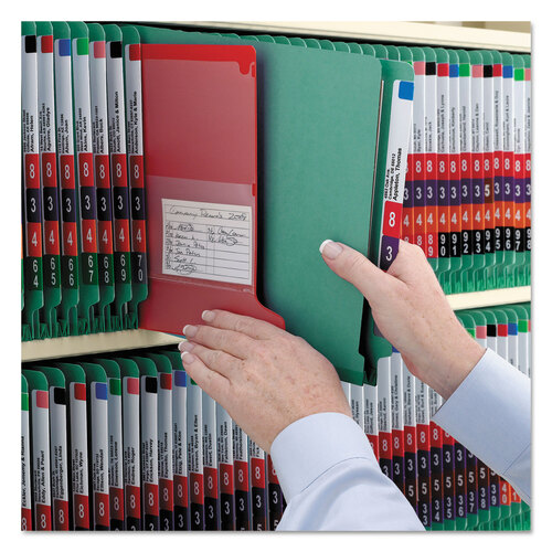 SMD29785 - Smead - End Tab Pressboard Classification Folders, Six SafeSHIELD Fasteners, 2&quot; Expansion, 2 Dividers, Legal Size, Green, 10/Box