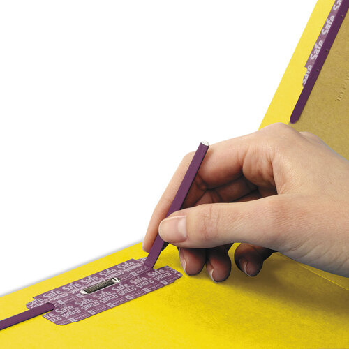 SMD29789 - Smead - End Tab Pressboard Classification Folders, Six SafeSHIELD Fasteners, 2&quot; Expansion, 2 Dividers, Legal Size, Yellow, 10/Box