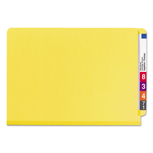 SMD29789 - Smead - End Tab Pressboard Classification Folders, Six SafeSHIELD Fasteners, 2&quot; Expansion, 2 Dividers, Legal Size, Yellow, 10/Box