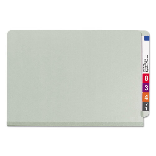 SMD29810 - Smead - End Tab Pressboard Classification Folders, Six SafeSHIELD Fasteners, 2&quot; Expansion, 2 Dividers, Legal Size, Gray-Green, 10/Box