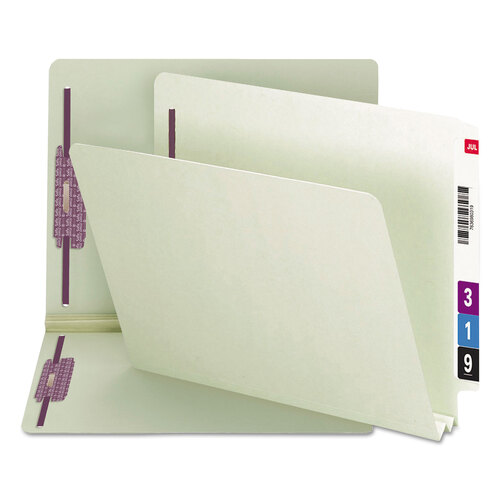 SMD34715 - Smead - End Tab Pressboard Classification Folders, Two SafeSHIELD Coated Fasteners, 2&quot; Expansion, Letter Size, Gray-Green, 25/Box
