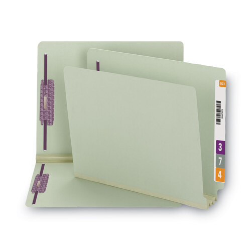 SMD34725 - Smead - End Tab Pressboard Classification Folders, Two SafeSHIELD Coated Fasteners, 3&quot; Expansion, Letter Size, Gray-Green, 25/Box