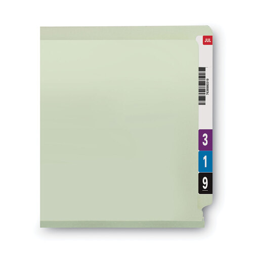 SMD34725 - Smead - End Tab Pressboard Classification Folders, Two SafeSHIELD Coated Fasteners, 3&quot; Expansion, Letter Size, Gray-Green, 25/Box