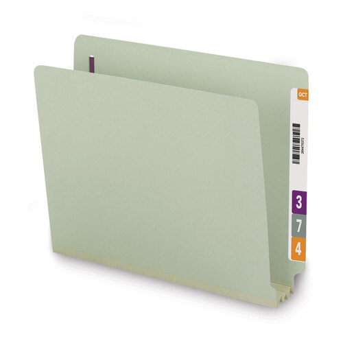SMD34725 - Smead - End Tab Pressboard Classification Folders, Two SafeSHIELD Coated Fasteners, 3&quot; Expansion, Letter Size, Gray-Green, 25/Box