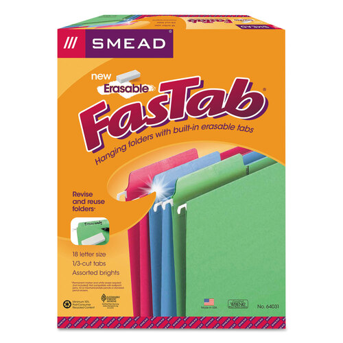 SMD64031 - Smead - Erasable Folders, Letter Size, 1/3-Cut Tabs, Assorted Colors, 18/Box