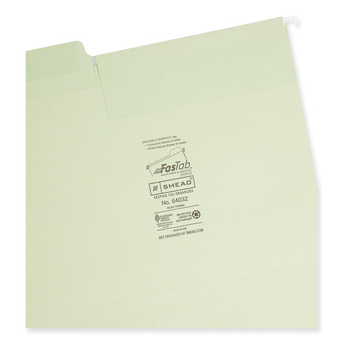 SMD64032 - Smead - Erasable FasTab Hanging Folders, Letter Size, 1/3-Cut Tabs, Moss, 20/Box