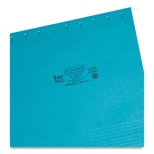 SMD64074 - Smead - Colored Hanging File Folders with 1/5 Cut Tabs, Letter Size, 1/5-Cut Tabs, Teal, 25/Box