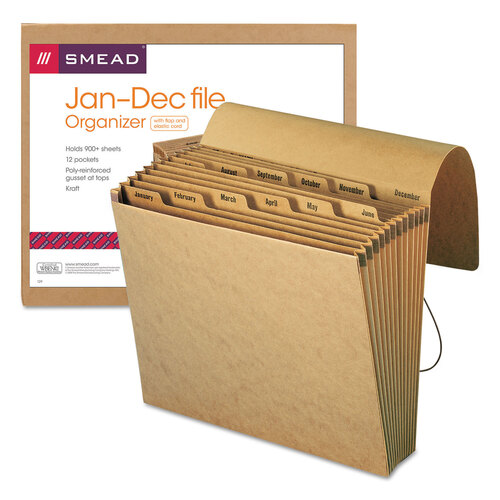 SMD70186 - Smead - Indexed Expanding Kraft Files, 12 Sections, Elastic Cord Closure, 1/12-Cut Tabs, Letter Size, Kraft