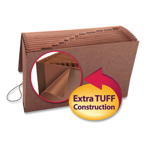 SMD70390 - Smead - TUFF Expanding Wallet, 12 Sections, Elastic Cord Closure, 1/12-Cut Tabs, Legal Size, Redrope