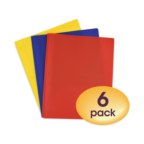 SMD87746 - Smead - Poly Two-Pocket Folder with Fasteners, 130-Sheet Capacity, 11 x 8.5, Assorted, 6/Pack