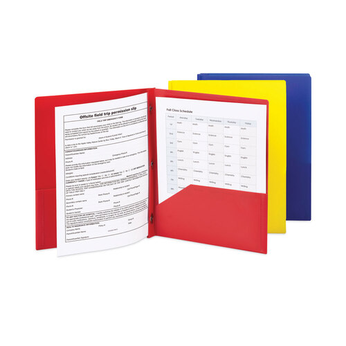 SMD87746 - Smead - Poly Two-Pocket Folder with Fasteners, 130-Sheet Capacity, 11 x 8.5, Assorted, 6/Pack