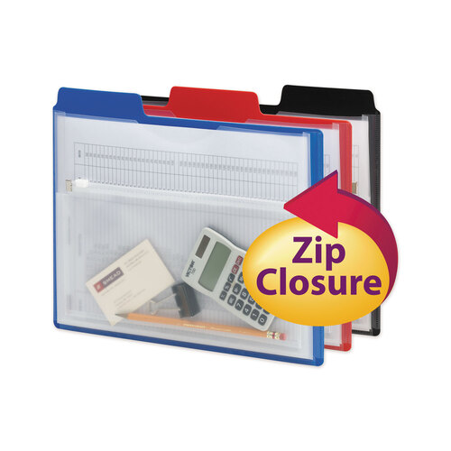 SMD89614 - Smead - Poly Project Organizer with Zip Pouch, 2-Sections, 1/3-Cut Tab, Letter Size, Assorted Colors, 3/Pack