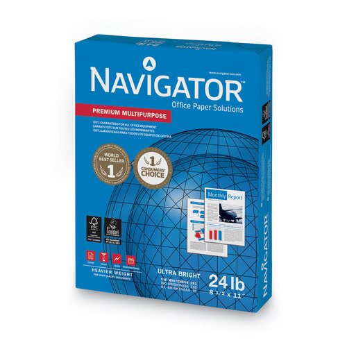 SNANMP1124 - Navigator - Premium Multipurpose Copy Paper, 97 Bright, 24 lb Bond Weight, 8.5 x 11, White, 500 Sheets/Ream, 10 Reams/Carton