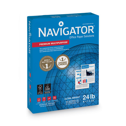 SNANMP1124 - Navigator - Premium Multipurpose Copy Paper, 97 Bright, 24 lb Bond Weight, 8.5 x 11, White, 500 Sheets/Ream, 10 Reams/Carton