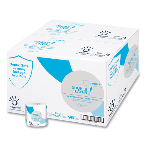 Double Layer Toilet Tissue, Septic Safe, 1-Ply, White, Virgin, 850 Sheets/Roll, 96 Rolls/Carton Double Layer Toilet Tissue, Septic Safe, 1-Ply, White, Virgin, 850 Sheets/Roll, 96 Rolls/Carton