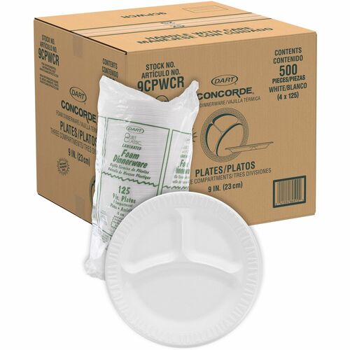 Dart Concorde 9 inch 3-Compartment Foam Plates - Betty Mills