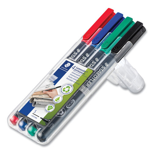 STD313WP4 - Staedtler - Lumocolor Permanent Marker Pen, Porous Point, Extra-Fine, 0.4 mm, Assorted Ink Colors/Barrel, 4/Pack