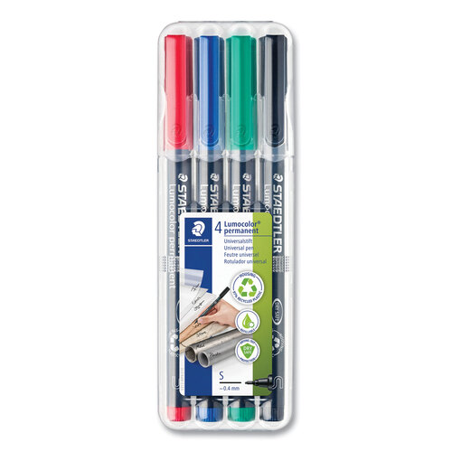 STD313WP4 - Staedtler - Lumocolor Permanent Marker Pen, Porous Point, Extra-Fine, 0.4 mm, Assorted Ink Colors/Barrel, 4/Pack