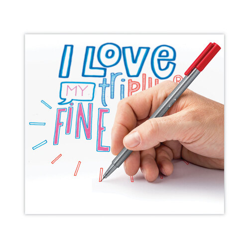 STD334SB20A6 - Staedtler - Triplus Fineliner Porous Point Pen, Stick, Extra-Fine 0.3 mm, Assorted Ink Colors, Silver Barrel, 20/Pack