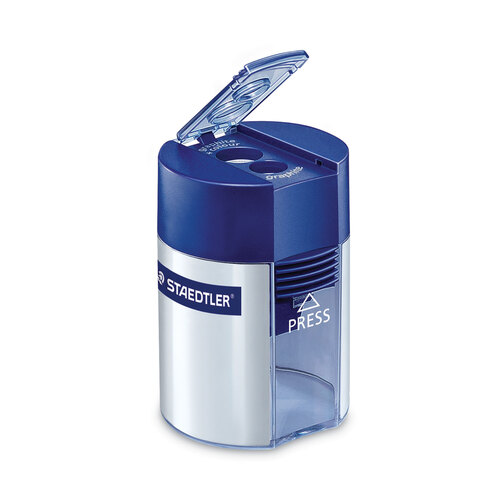 STD512001BK - Staedtler - Handheld Manual Double-Hole Plastic Sharpener, 1.57 x 1.65 x 2.2, Blue/Silver, 6/Box