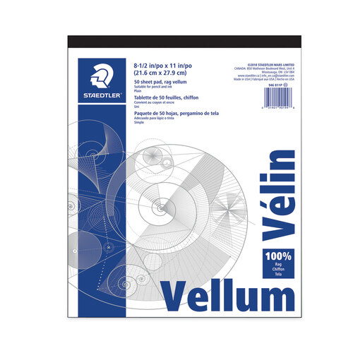 STD946811P - Staedtler - Mars Translucent Vellum Art and Drafting Paper, 16 lb Bristol Weight, 8.5 x 11, 50/Pad