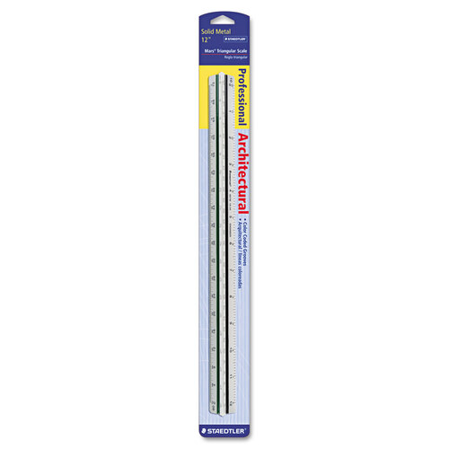 STD9871831BK - Staedtler - Triangular Scale for Architects, Color-Coded Grooves, 12&quot; Long, Plastic, White, Blister Pack