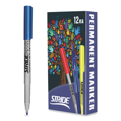 STW27002 - Stride Writing - StrideMark Permanent Marker, Fine Bullet Tip, Blue, 12/Pack