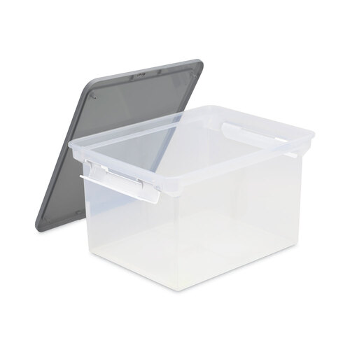 STX61530U01C - Storex - Portable File Tote with Locking Handles, Letter/Legal Files, 18.5&quot; x 14.25&quot; x 10.88&quot;, Clear/Silver