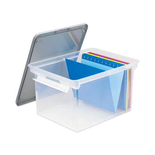 STX61530U01C - Storex - Portable File Tote with Locking Handles, Letter/Legal Files, 18.5&quot; x 14.25&quot; x 10.88&quot;, Clear/Silver