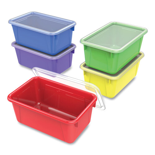 STX62406U05C - Storex - Cubby Bin with Lid, 1 Section, 2 gal, 8.2 x 12.5 x 11.5, Assorted Colors, 5/Pack