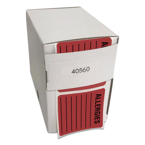 TAB40560 - Tabbies - Allergy Warning Labels, ALLERGIES, 2 x 2, Fluorescent Red, 500/Roll