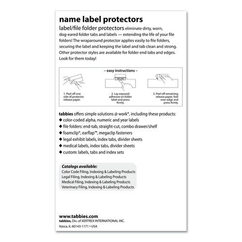 TAB58385 - Tabbies - Self-Adhesive Label/File Folder Protector, Top Tab, 3.5 x 2, Clear, 500/Box