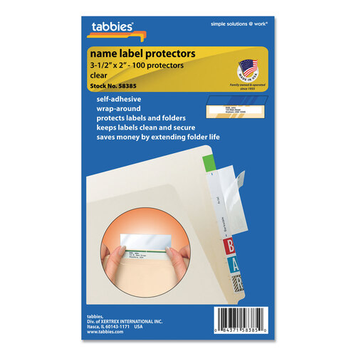 TAB58385 - Tabbies - Self-Adhesive Label/File Folder Protector, Top Tab, 3.5 x 2, Clear, 500/Box