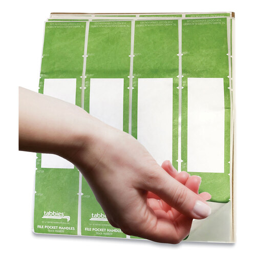 TAB68809 - Tabbies - File Pocket Handles, 9.63 x 2, Green/White, 4/Sheet, 12 Sheets/Pack