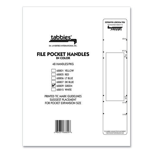 TAB68809 - Tabbies - File Pocket Handles, 9.63 x 2, Green/White, 4/Sheet, 12 Sheets/Pack