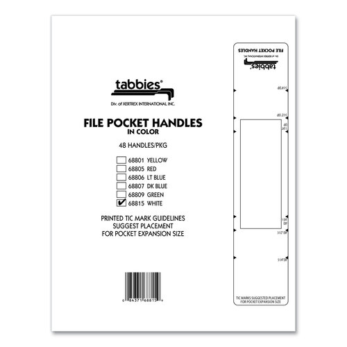 TAB68815 - Tabbies - File Pocket Handles, 9.63 x 2, White, 4/Sheet, 12 Sheets/Pack
