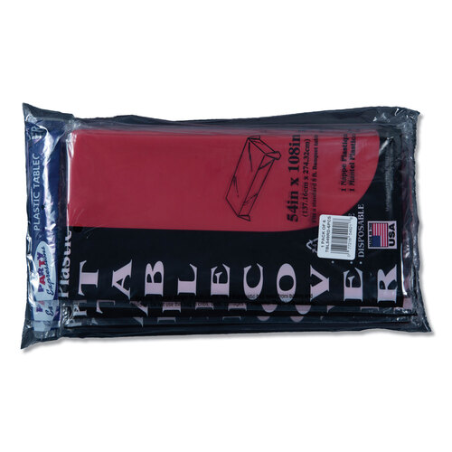 TBL549RD - Tablemate - Table Set Rectangular Table Cover, Heavyweight Plastic, 54&quot; x 108&quot;, Red, 6/Pack