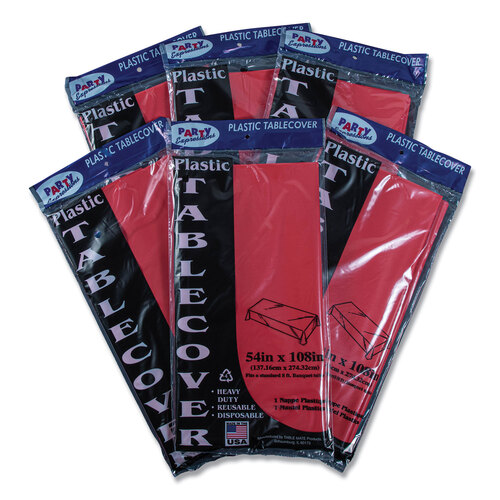 TBL549RD - Tablemate - Table Set Rectangular Table Cover, Heavyweight Plastic, 54&quot; x 108&quot;, Red, 6/Pack