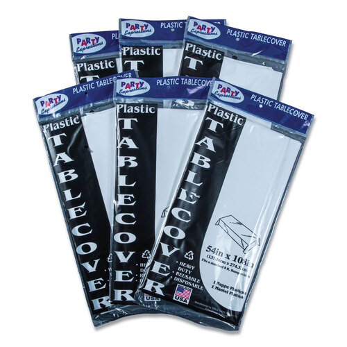 TBL549WH - Tablemate - Table Set Rectangular Table Cover, Heavyweight Plastic, 54&quot; x 108&quot;, White, 6/Pack