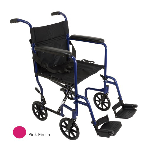 BettyMills ProBasics® 19" Aluminum Transport Wheelchair, Pink