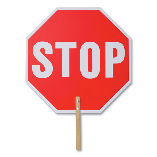 TCO17520 - Tatco - Handheld Stop Sign, 18&quot; Red/White Face, White Graphics