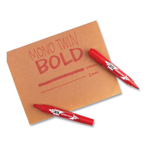 TOM56647 - American Tombow - Mono Twin Bold Permanent Marker, Fine/Broad Tips, Red, 10/Box